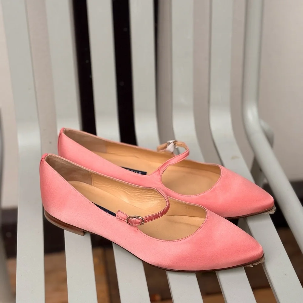 Margaux Pink Satin Mary Jane Flats - Picture 3 of 6